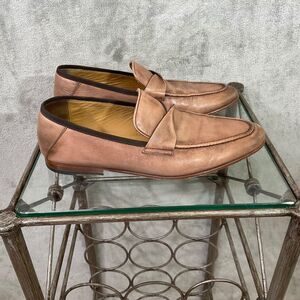 M. GEMI MEN'S Distressed LEATHER LOAFERS EU 41/US men's 8 MADE IN ITALY Brown